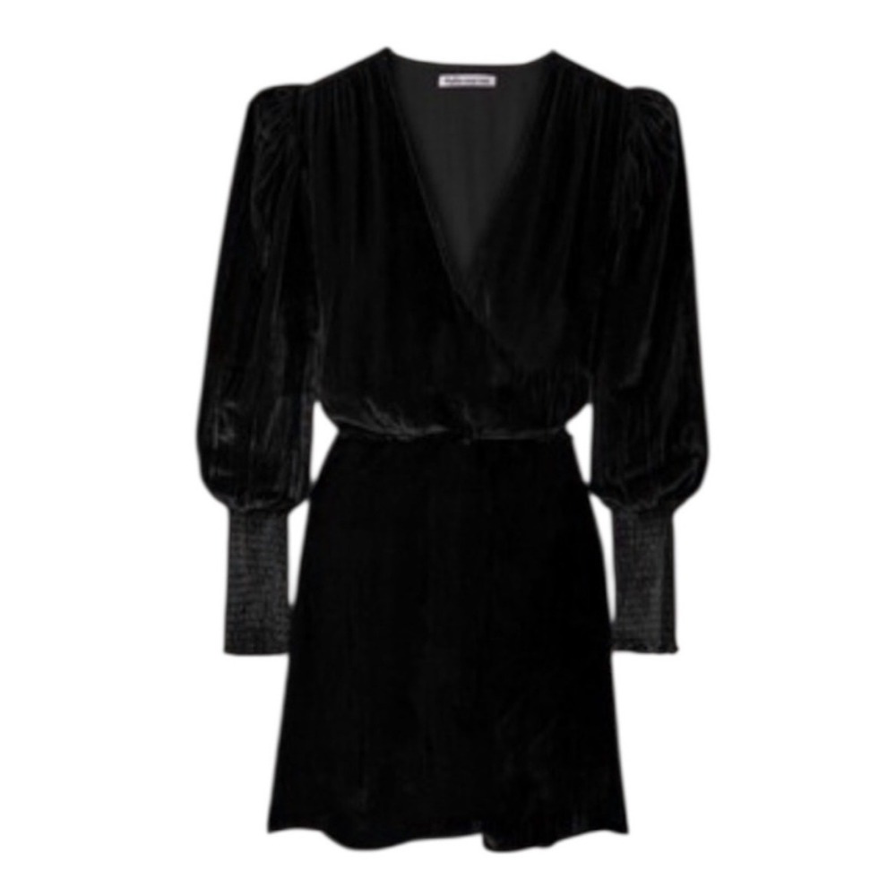 NWT Reformation Gem Dress Black Silk Blend Velvet V-Neck Long Sleeve Mini 6 $248